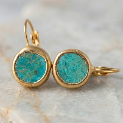 Gold Earrings with Turquoise Stone