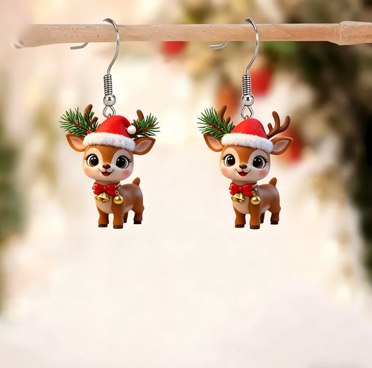 Christmas Deer Christmas Hat Earrings