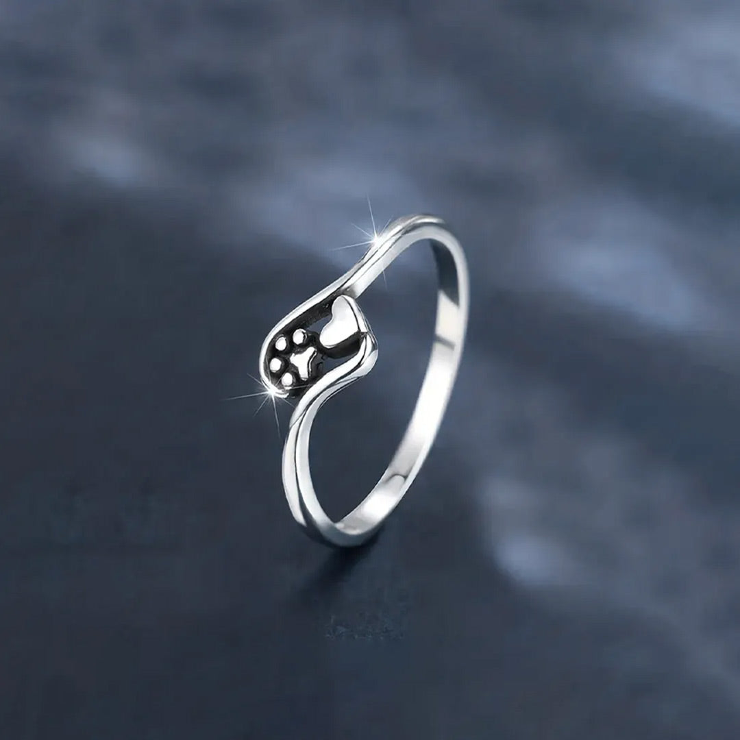 Love Never Gone-Heart Paw Print Ring