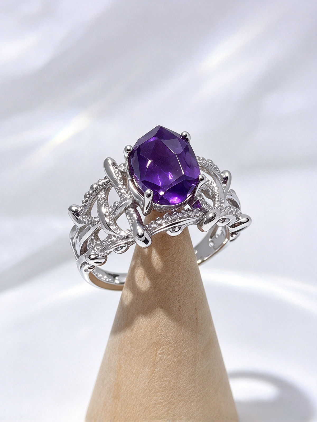 Boho Freeform Amethyst S925 Open Band Ring