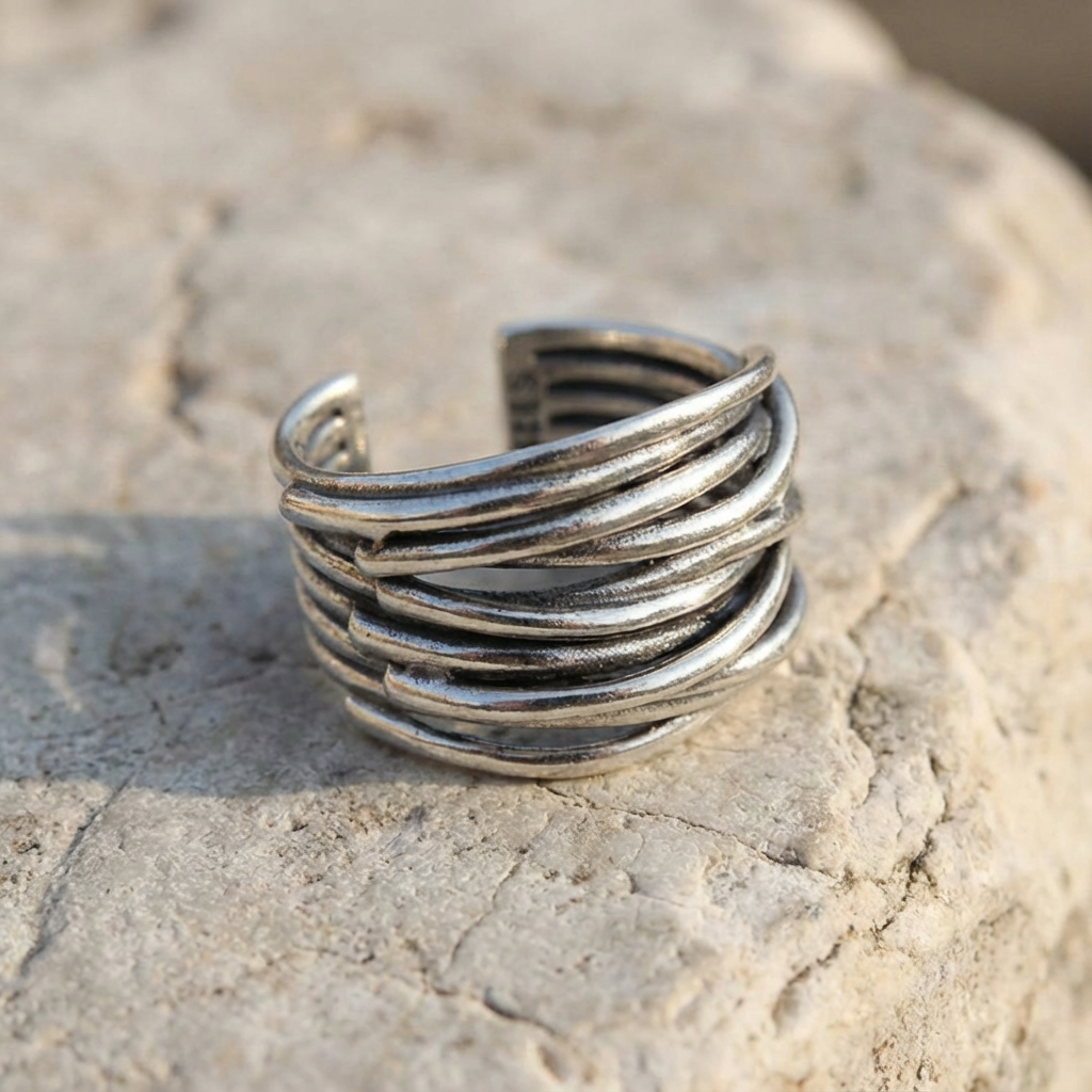 925 Sterling Silver Adjustable Layered Ring