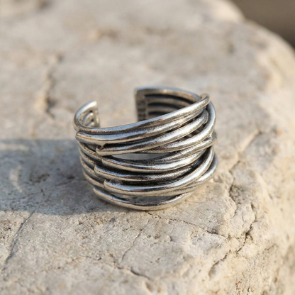925 Sterling Silver Adjustable Layered Ring