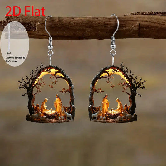 Stylish Nativity Scene Acrylic Earrings