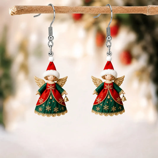 Christmas Angel With Bell Dangle Earrings