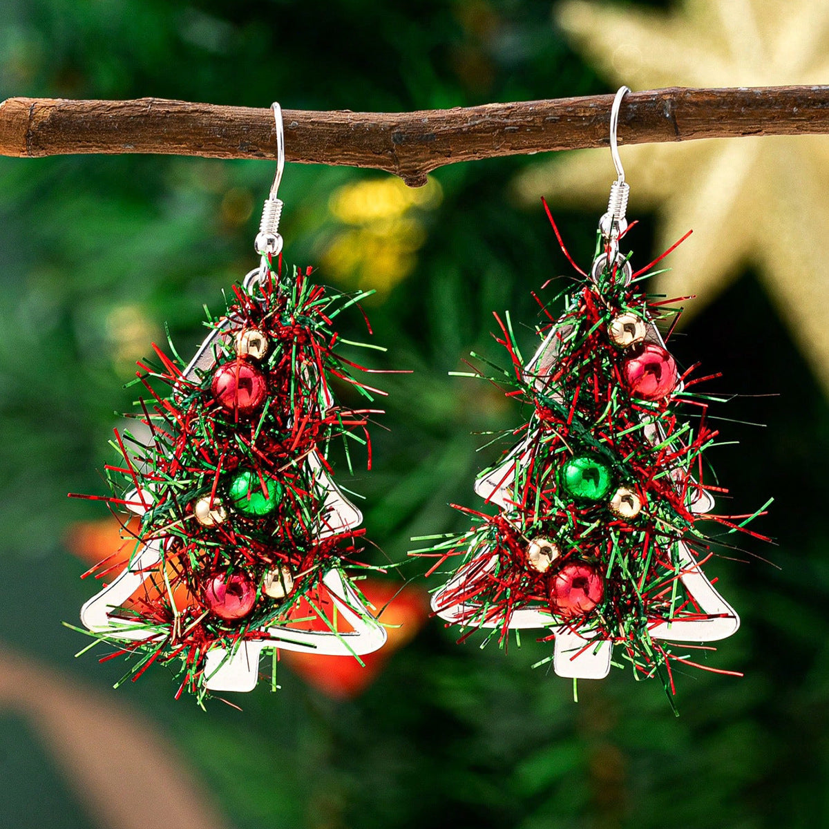 Christmas Tree Texture Colorful Earrings