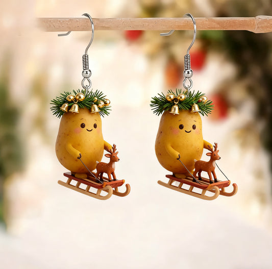 Christmas Potato Figurine Sled Earrings
