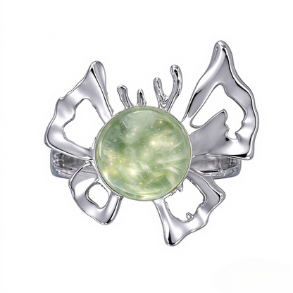 In Loving Memory - Sterling Silver Butterfly Crystal Orb Memorial Ring - 12 Birthstone Energy Keepsake