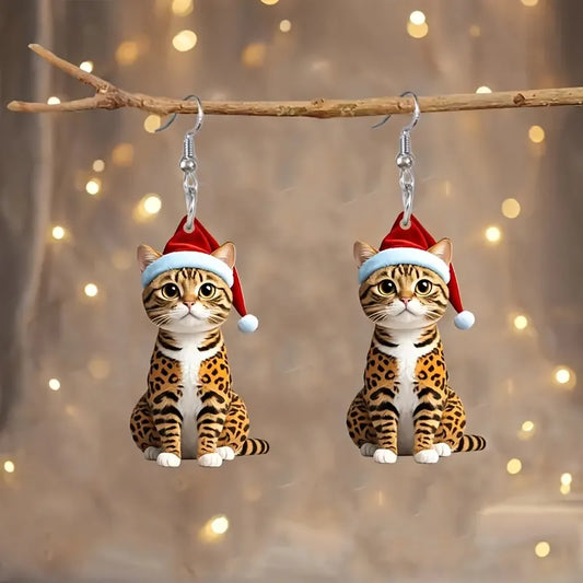 Christmas Fashion Cartoon Ocelot Earrings