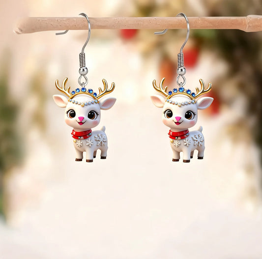 Christmas White Deer Fairy Earrings