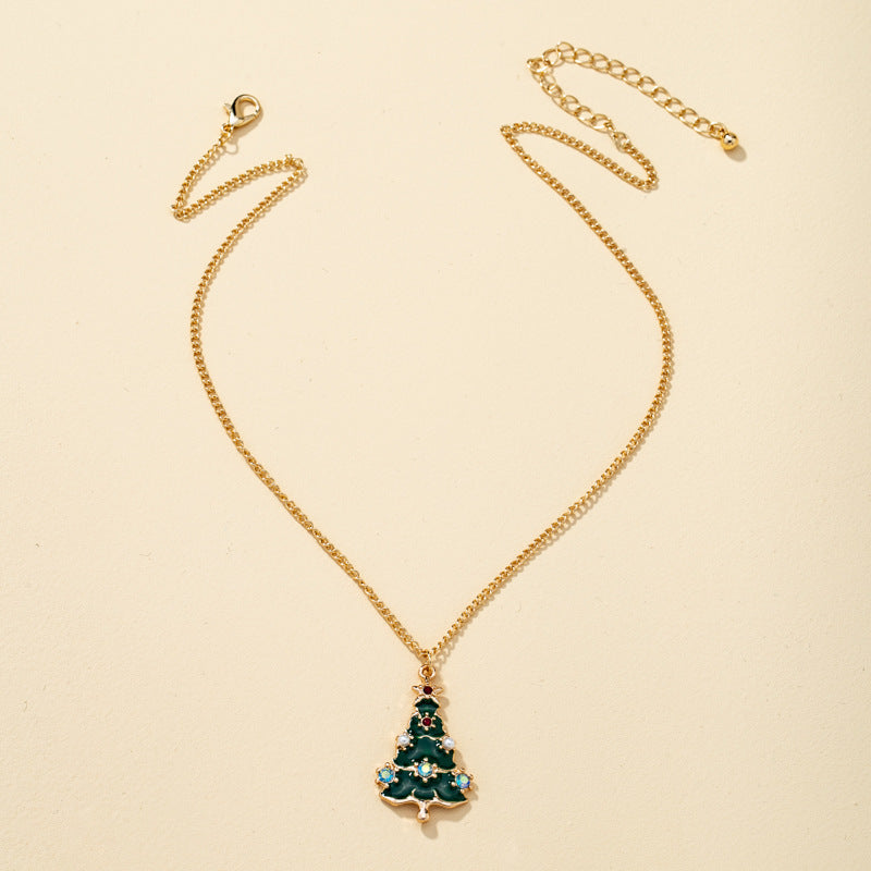Christmas Tree Zircon Necklace Earring Set