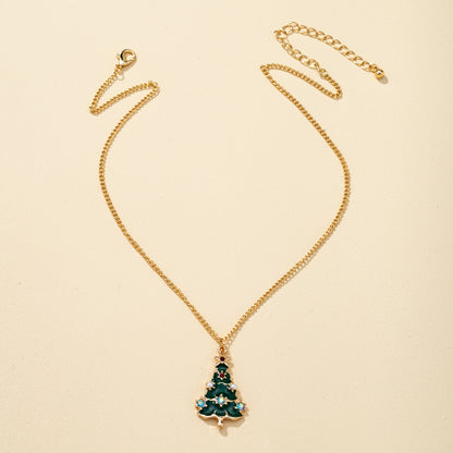 Christmas Tree Zircon Necklace Earring Set