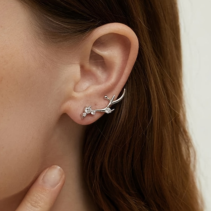 Christmas Minimalist Antler Stud Earrings with Zirconia