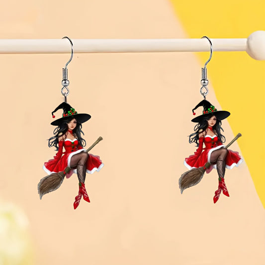 Christmas Red Dress Witch Earrings