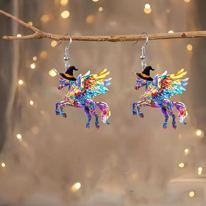 Rainbow Wing Witch Unicorn Halloween Dangle Earrings