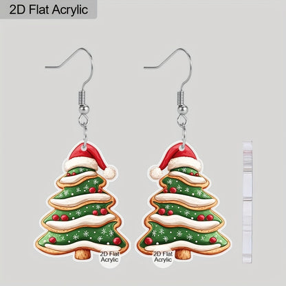 Colorful Christmas Tree Santa Hat Acrylic Earrings