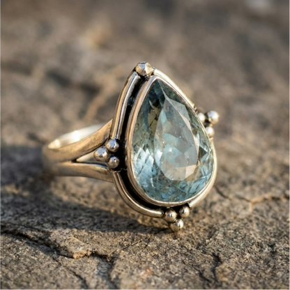 Teardrop Aquamarine Ring Sterling Silver