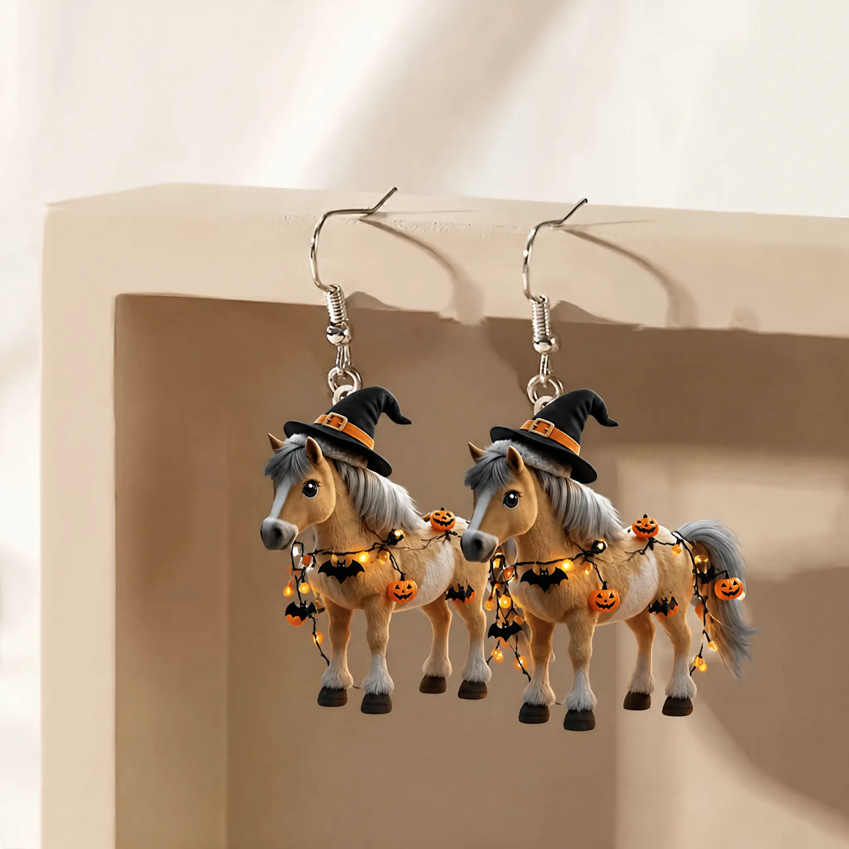 Halloween Witch Horse Pumpkin Light Earrings