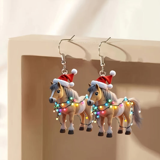 Christmas Cartoon-Style Yellow and White Foal Dangle Earrings