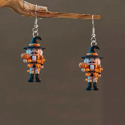 Pumpkin Light Garland Witch Nutcracker Halloween Party Dangle Earrings
