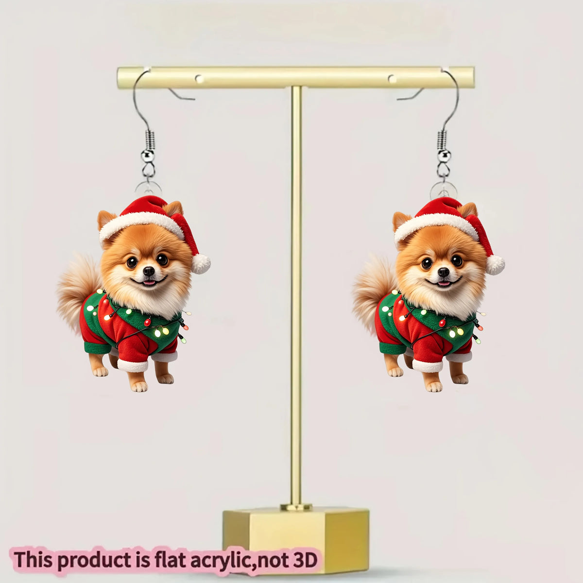 Charming Christmas Pomeranian Pattern Earrings
