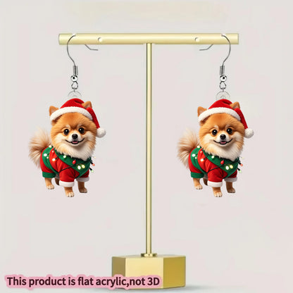 Charming Christmas Pomeranian Pattern Earrings