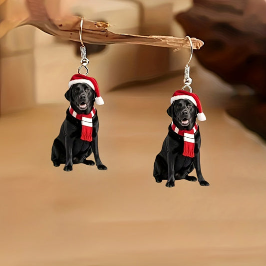 Christmas Black Labrador with Santa Hat Earrings