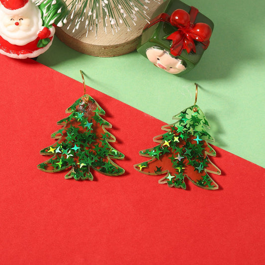 Vintage Nail Christmas Tree Star Earrings