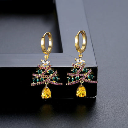 Christmas Tree Zircon Inlaid Earrings