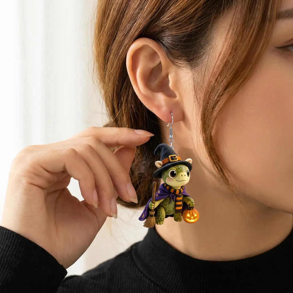 Witch Turtle Pumpkin Dangle Earrings