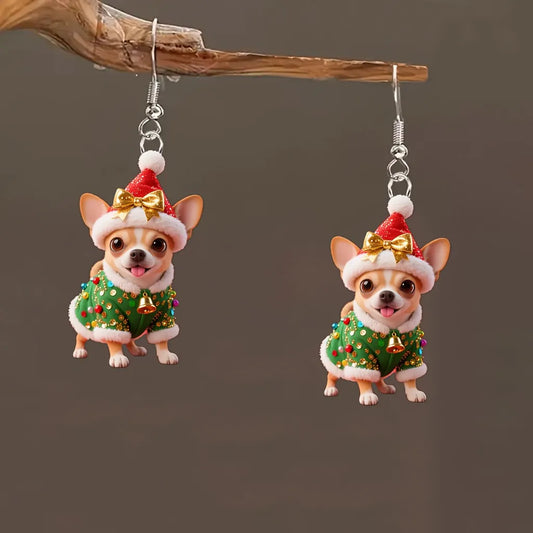 Christmas Green Vest Corgi Earrings
