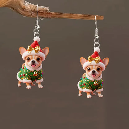 Christmas Green Vest Corgi Earrings