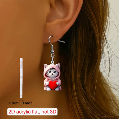 Cute Pink Love Cat Versatile Acrylic Pendant Earrings