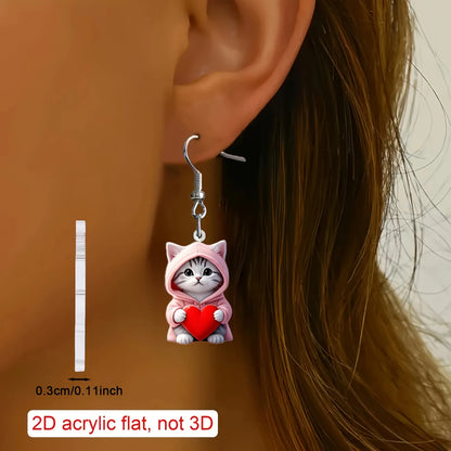 Cute Pink Love Cat Versatile AcrylicPendant Earrings