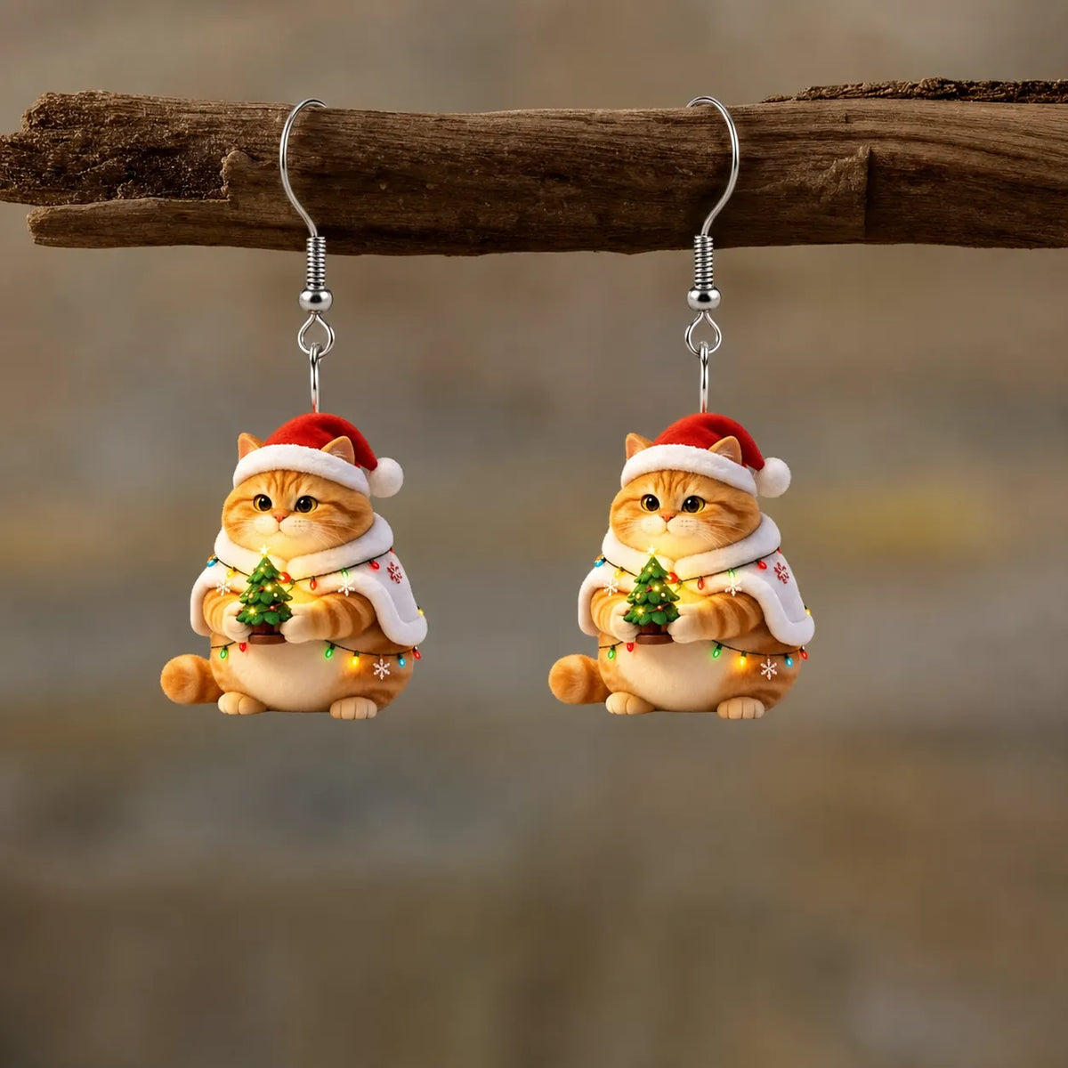 Christmas Orange Cat Dangle Earrings