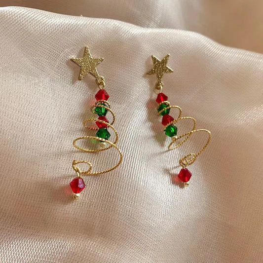 Christmas Tree Handwoven Necklace Earrings