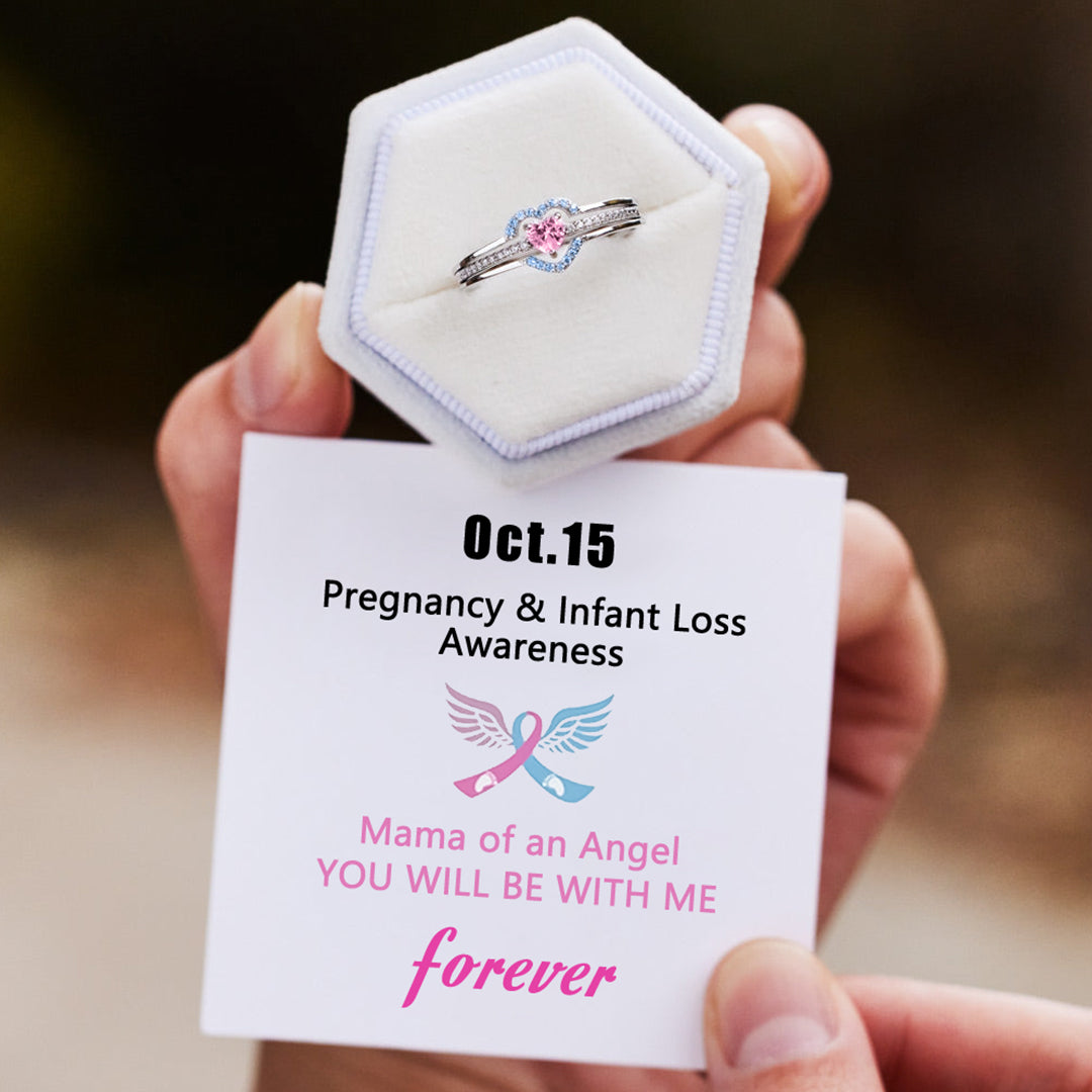 For Memorial - Mama of An Angel Pink & Blue Heart Stacked Ring