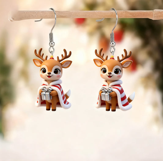 Christmas Shawl Hand-Held Gift Deer Earrings