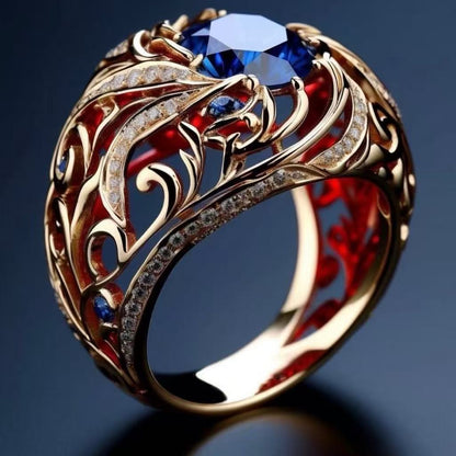 Full Diamond Blue Hollow Ring
