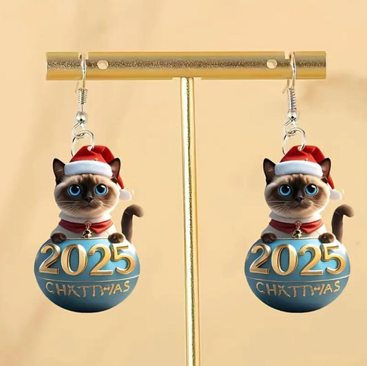 Christmas Cartoon Cat Earrings