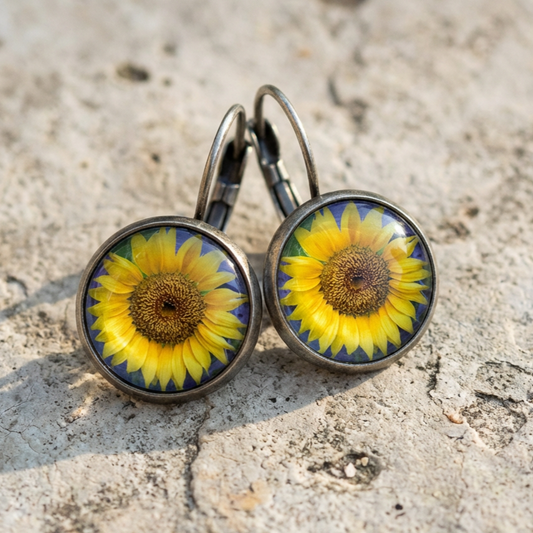 Vintage Sunflower Crystal Earrings
