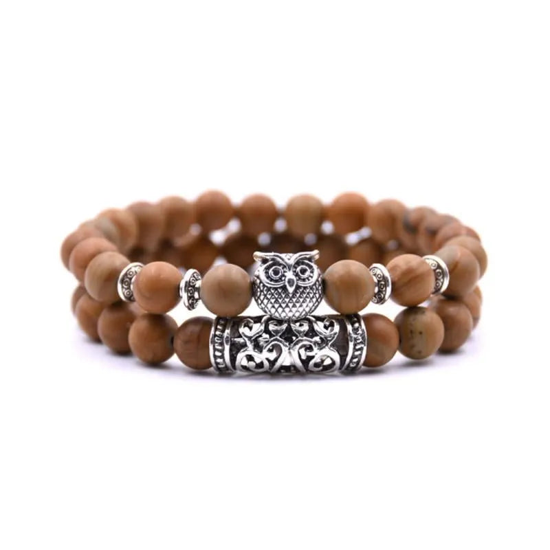 Lucky Owl Charm Natural Stone Bracelet