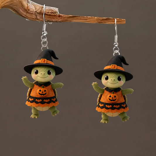 Turtle Witch Hat Bat Pumpkin Glitter Dress Halloween Earrings