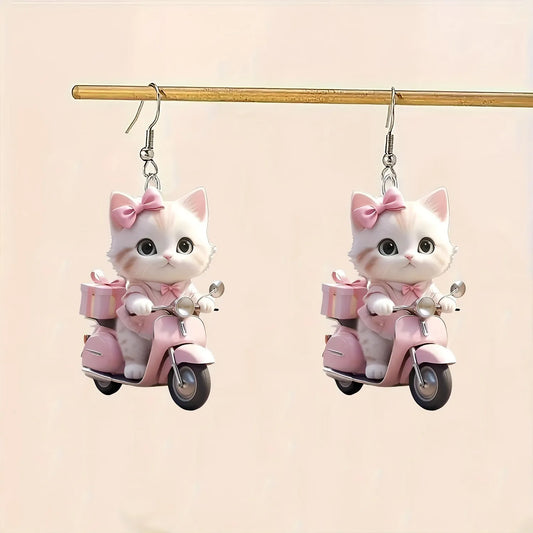 Charming Pink Cat Earrings