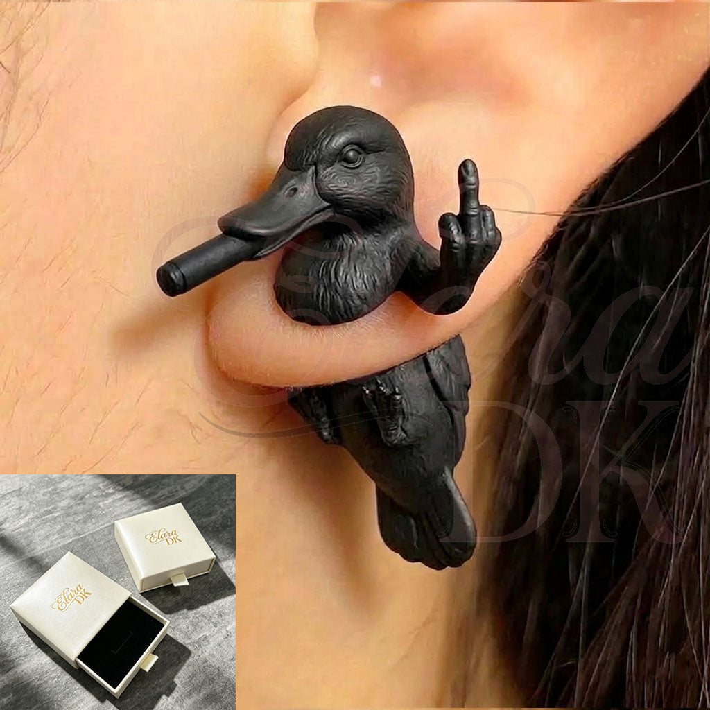 Black Duck Middle Finger Earring