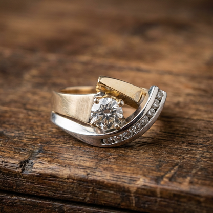 Vintage Irregular Gold & Silver Zirconia Ring