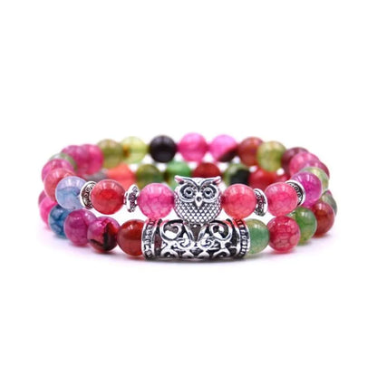 Lucky Owl Charm Natural Stone Bracelet
