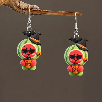 Watermelon Witch Bat Pumpkin Halloween Earrings