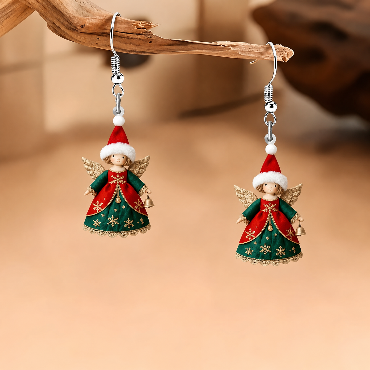 Christmas Angel With Bell Dangle Earrings