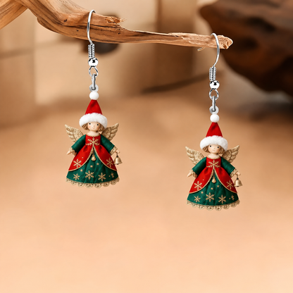 Christmas Angel With Bell Dangle Earrings