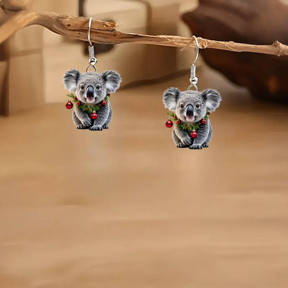 Christmas Koala Wreath Dangle Earrings